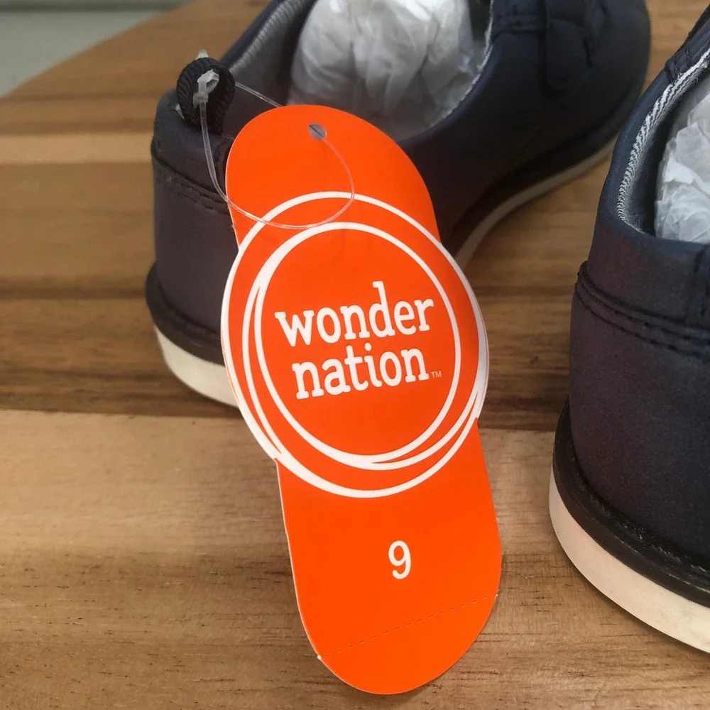 Wonder Nation Boys Navy Blue Dress Shoes Hook and Loop Size 9